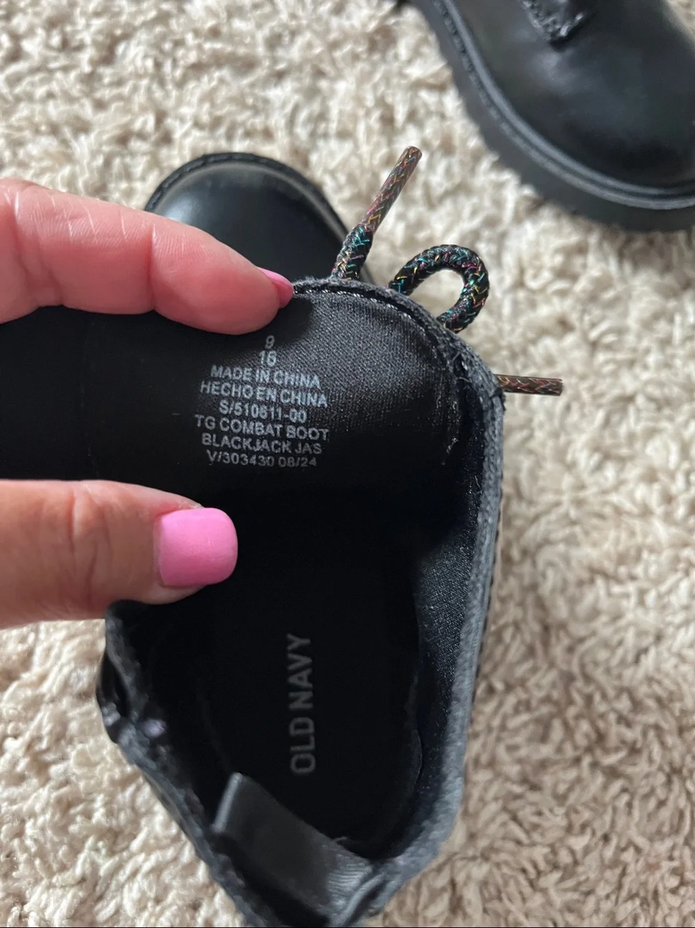 Old Navy Black Lace-Up Kids Combat Boots with Multicolor Laces